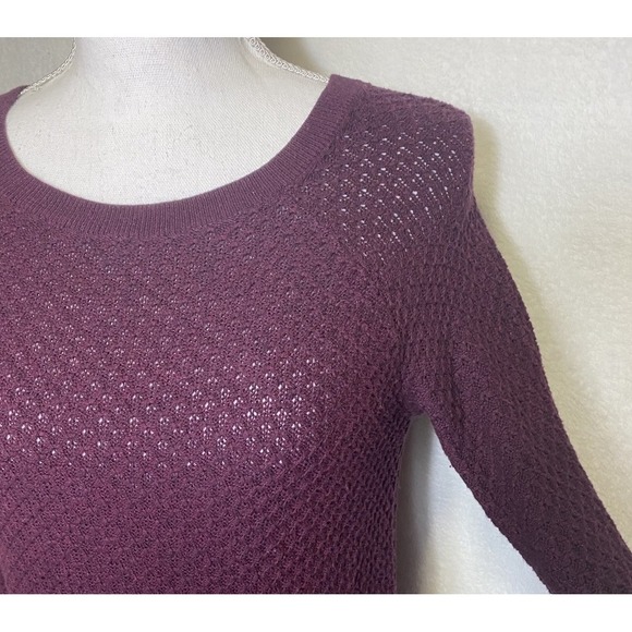 American Eagle Women's Maroon Open Knit Weave 1/4 Back Zipper Sweater Size S VTG - Picture 2 of 12